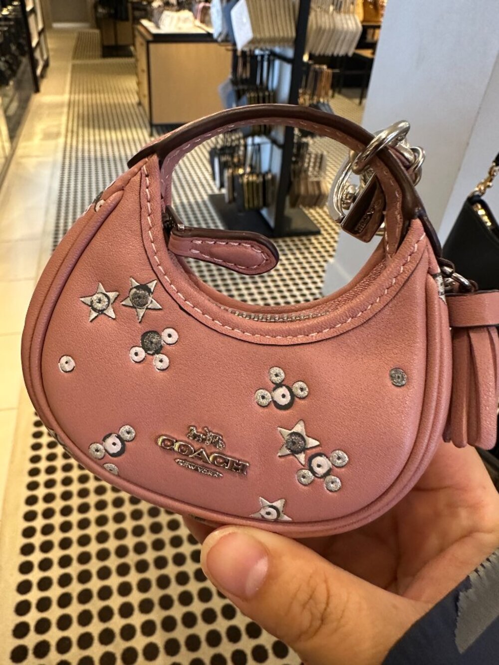 NWT! Coach CCF22 Mini Carmen Bag Charm With Star Print In Dusty Pink Silver - Picture 2 of 12
